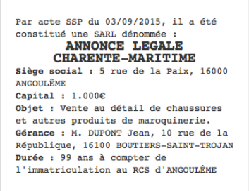 annonce legale charente maritime